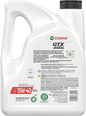 Castrol GTX CK-4 15W-40 Conventional Diesel Motor Oil 1 Gallon, Pack of 3