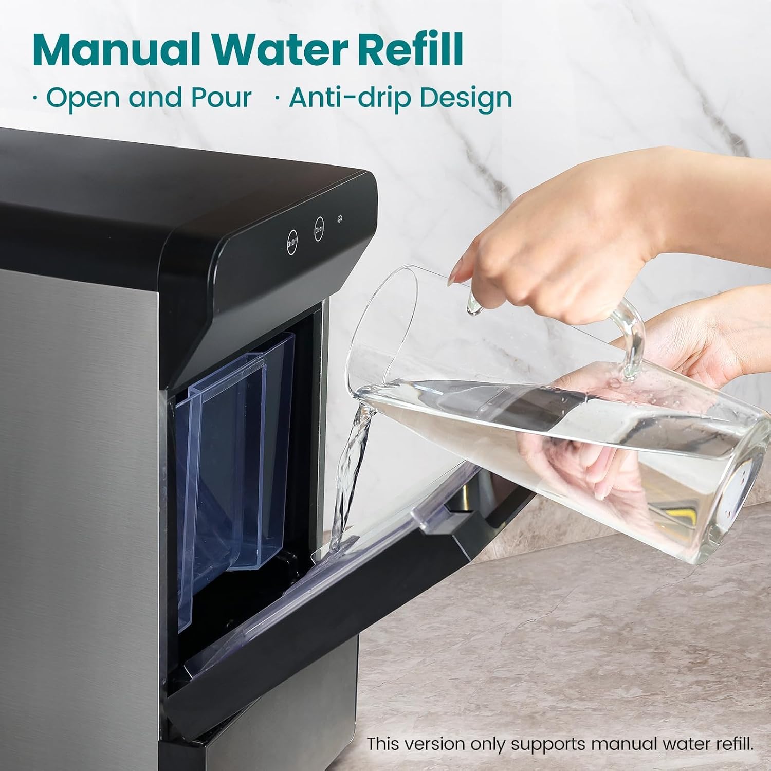 Gevi V2.0 Countertop Gemi Nugget Ice Maker with Viewing Window | Self-Cleaning Pebble Ice Machine | Open and Pour Water Refill | Stainless Steel Housing | 16.7''H Fits Under Wall