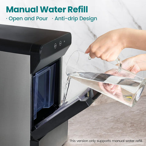 Gevi V2.0 Countertop Gemi Nugget Ice Maker with Viewing Window | Self-Cleaning Pebble Ice Machine | Open and Pour Water Refill | Stainless Steel Housing | 16.7''H Fits Under Wall