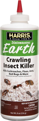 Harris 8 oz Diatomaceous Earth Crawling Insect Killer — 100% Natural Dust for Ants, Roaches, Bed Bugs, Fleas — Indoor & Outdoor Use