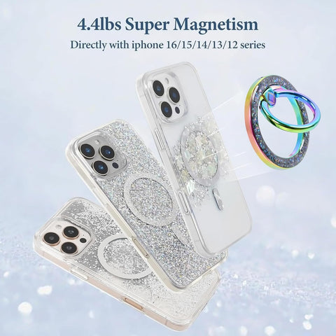 Magnetic Phone Ring for MagSafe Grip [Super Magnet] Stylish Twinkle Design Ring Holder Stand, Mag Safe Accessory for iPhone 17/16/15/14/13 Pro Max Plus (Colorful)