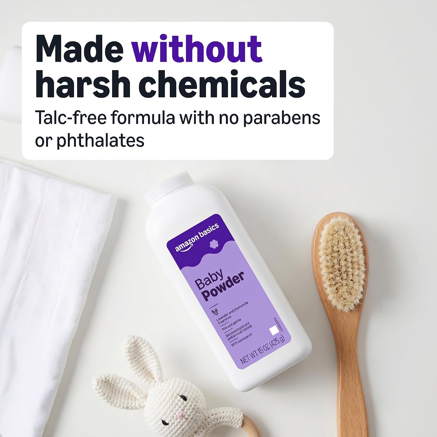 Amazon Basics Lavender and Chamomile Cornstarch Baby Powder, Hypoallergenic, 15 oz, 1 Pack