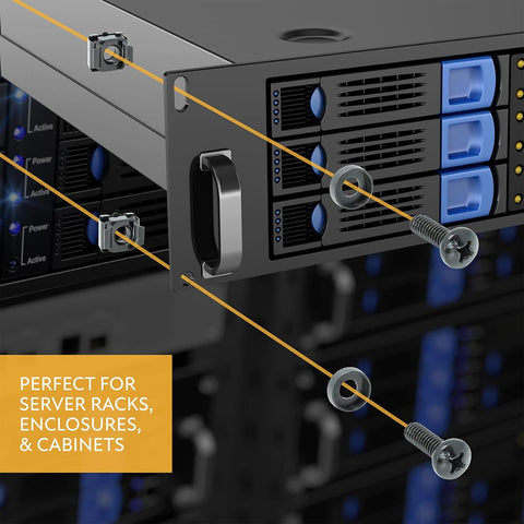 M6 Cage Nuts, Screws and Washers [Size: M6 x 16mm 50 Pack] Rack Mount Screws Hardware for use with Network and Server Rack Accessories, Routers, Cabinets and Enclosures.