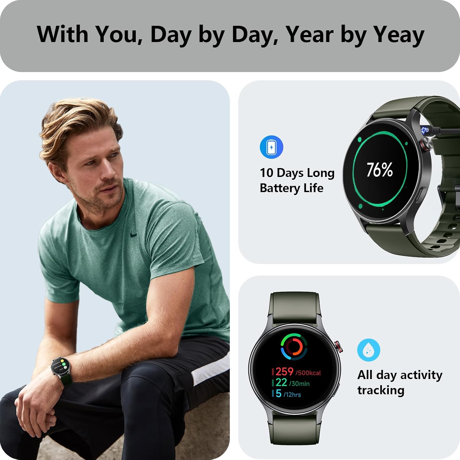 Smart Watch for Men Women, Answer/Make Call, AMOLED Ultra-Clear Screen Activity Trackers with Heart Rate/Sleep/SpO2 Monitor, Smartwatch for iPhone/Samsung/Android, 110+ Sport Modes, 3ATM Waterproof