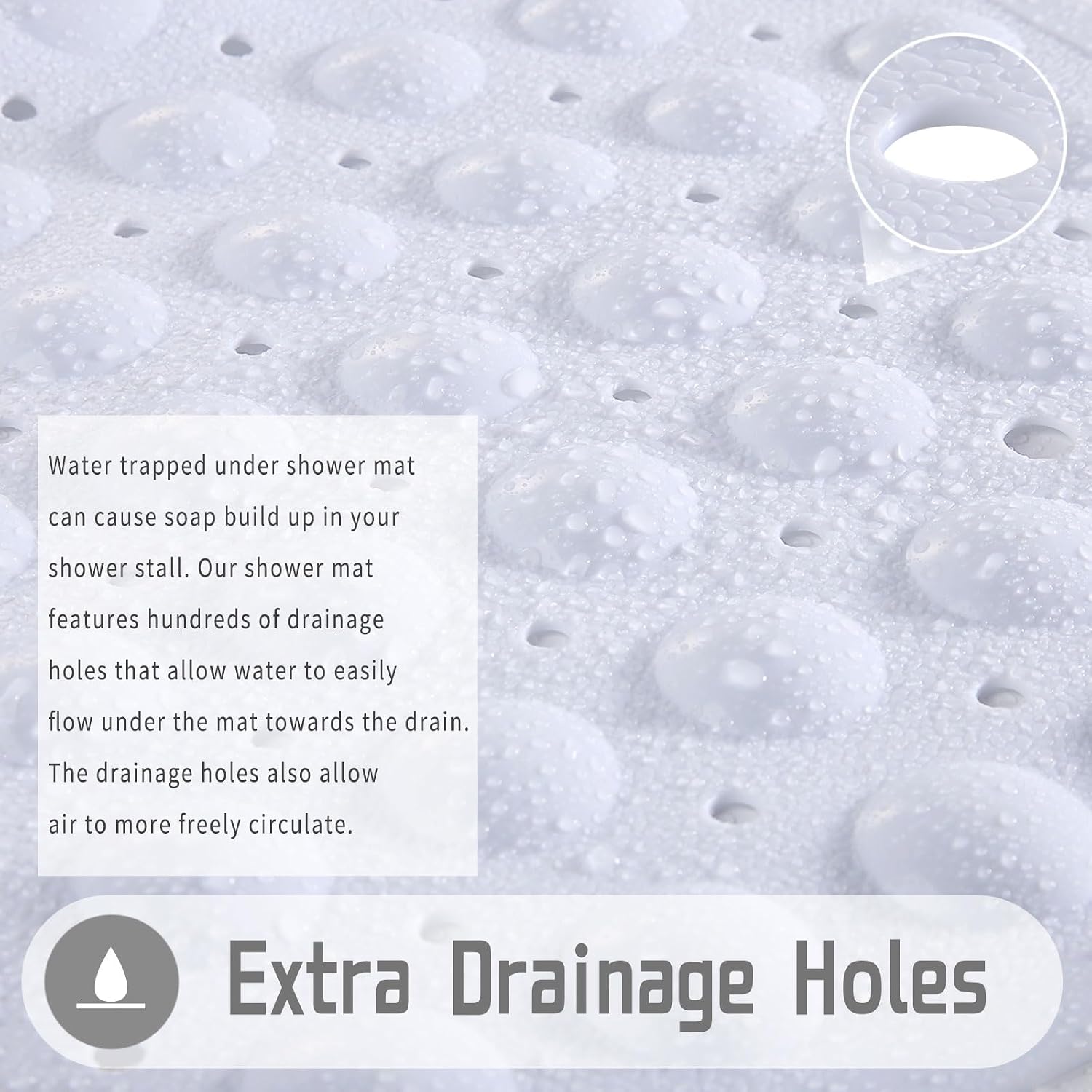 Yimobra Shower Mat 21X21 Inch Square, Non Slip Bathtub Mat with Large Suction Cups&Drain Holes, Soft Fast Dry Shower Stall Mats for Inside Shower, Machine Washable BPA-Free, Bath Essentials, White