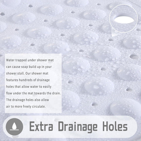 Yimobra Shower Mat 21X21 Inch Square, Non Slip Bathtub Mat with Large Suction Cups&Drain Holes, Soft Fast Dry Shower Stall Mats for Inside Shower, Machine Washable BPA-Free, Bath Essentials, White