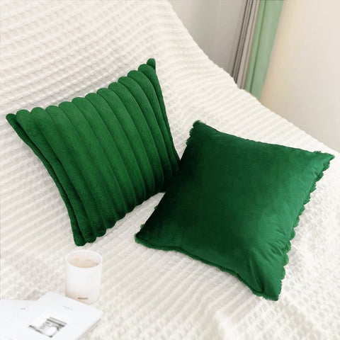2 Pack 24x24 Pillow Cover Velvet Pillow Covers, Faux Fur Square Throw Pillow Covers for Living Room Decorations Throw Pillow Case, Throw Pillow Cover Cushion Cover for Sofa Bedroom Car, Dark Green
