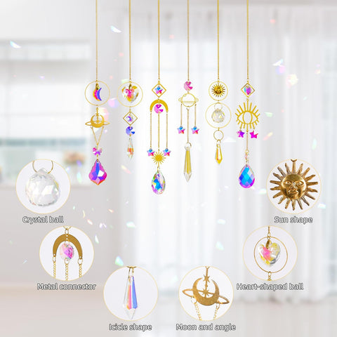 Sun Catchers 6Pieces Colorful Crystals Suncatcher with Chain Pendant