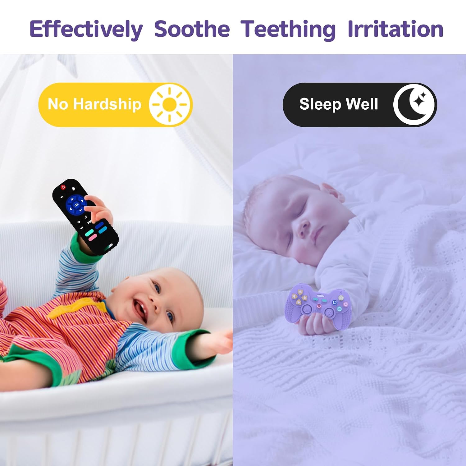 Hooku 2 Pack Remote Teether for Baby, Silicone Teethers for Babies 6-12 Months, Baby Teething Toys for Babies 0-6 Months, Remote Control Toy, Infant Gifts for Boys Girls