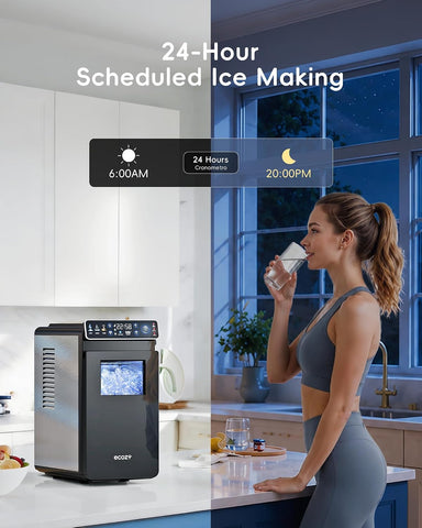 ecozy Small Ice Maker with Full-Color Panel & Timer Function, 26 lbs/Day