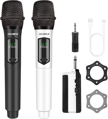 talomen Wireless Microphones, Professional Dual Karaoke Microphone for Singing, Handheld Cordless Dynamic Mic System with Rechargeable Receiver(160 Ft) for Wedding, DJ, Speech, Church, Party, K602-BW