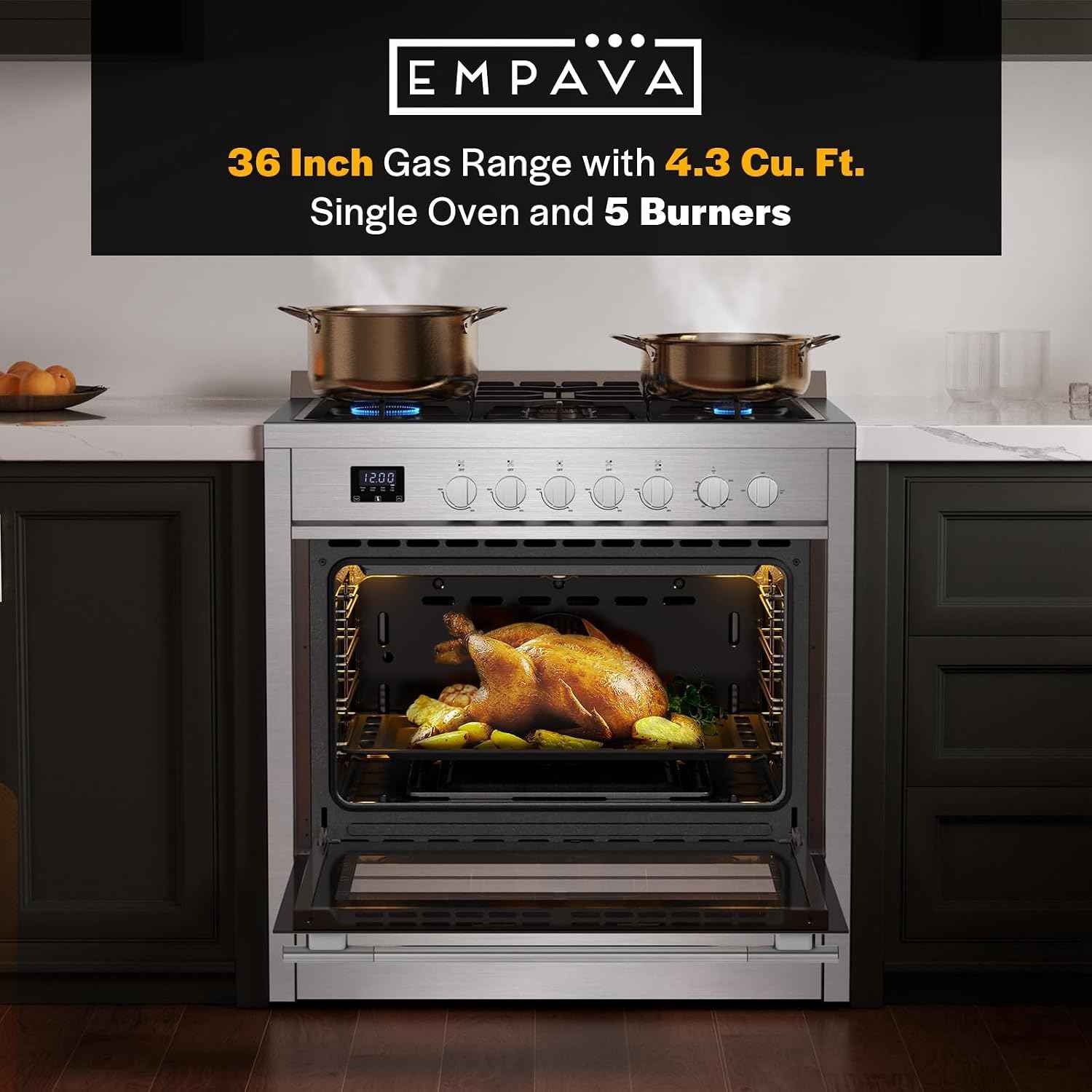 Empava 36″ Professional Gas Range with 18K BTU Triple-Ring Power Burner