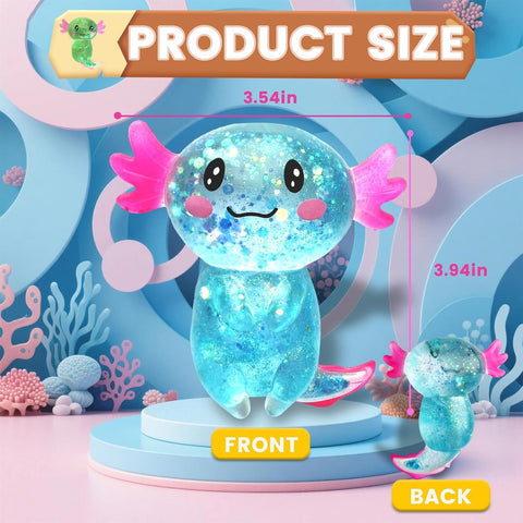 Axolotl Squishy Stress Relief Toy Glitter Fidget Toys Puffwize Cute Malt Sugar Axolotl Toy Fidget Toys for Kids Youth Adult, Party Favors Anxiety Relief Squishy Toys(Blue)