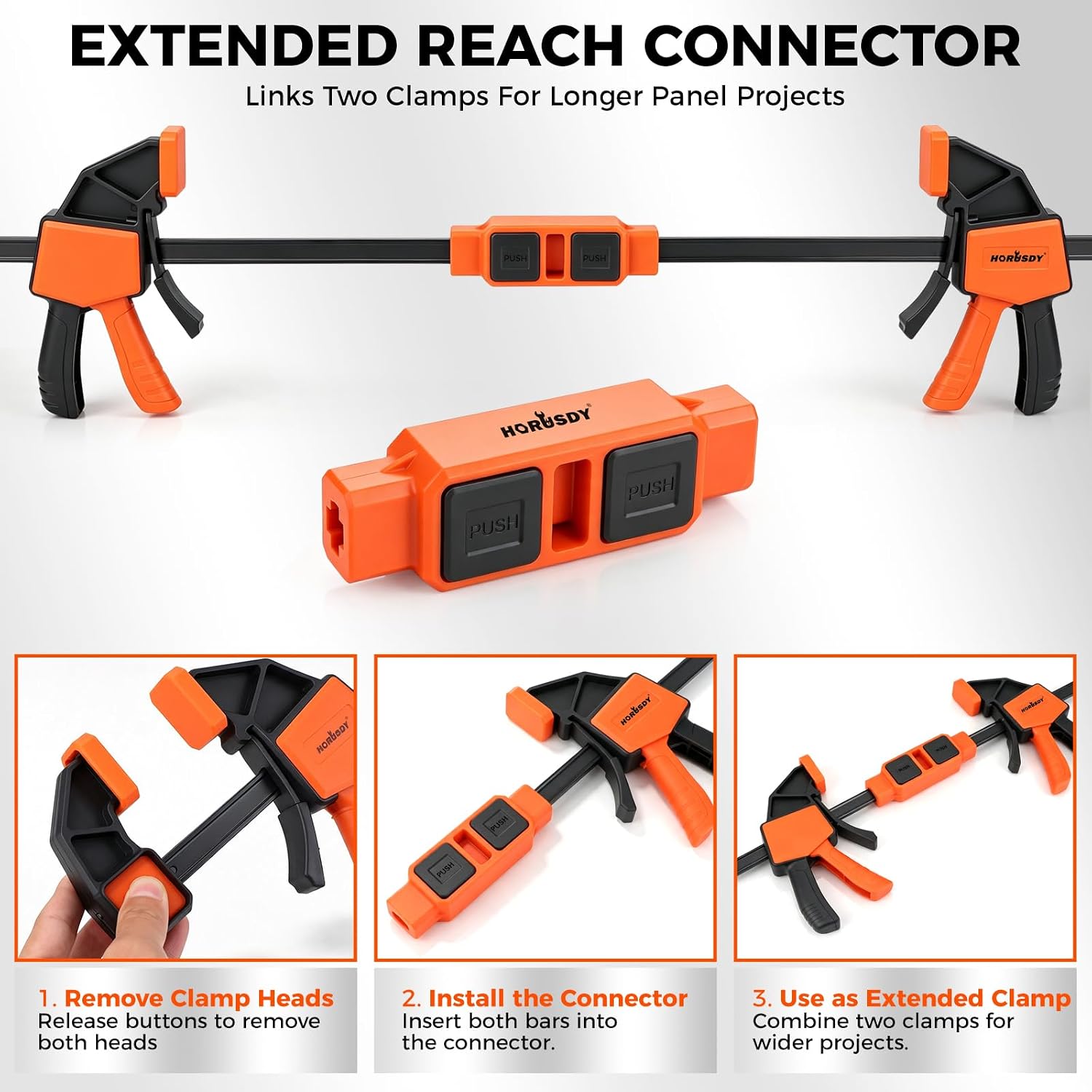 3-Pack Wood Clamps for Woodworking, 2-Piece 12" Bar Clamps with Clamp Connector, Quick-Release Wood Clamps with 150 LBS Load Limit, Wood Clamp Set for Woodworking, Gluing & DIY Projects