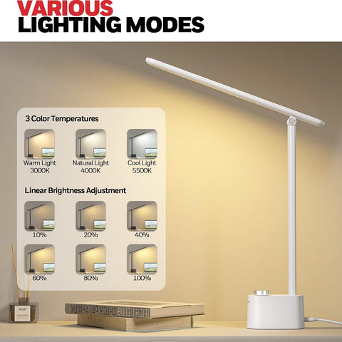 Honeywell HWT-H01 LED Desk Lamp, Foldable & Stepless Dimmable, White