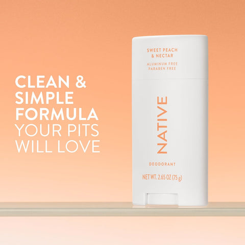 Native Deodorant Contains Naturally Derived Ingredients, 72 Hour Odor Control, Deodorant for Women and Men, Aluminum Free, Sweet Peach & Nectar 2.65oz