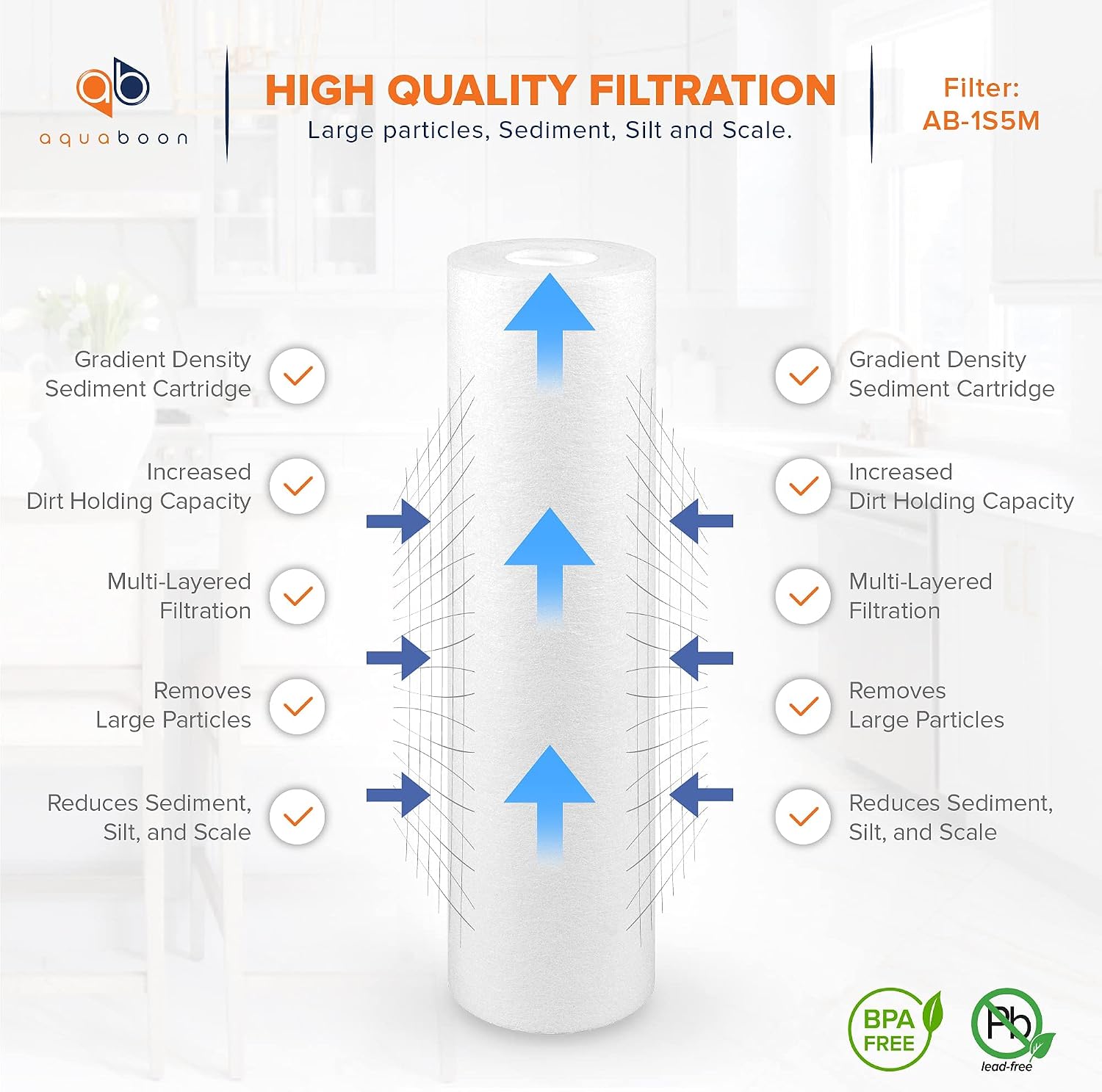 Aquaboon 5 Micron 10 x 2.5 Sediment Water Filter Replacement - 25 Pack