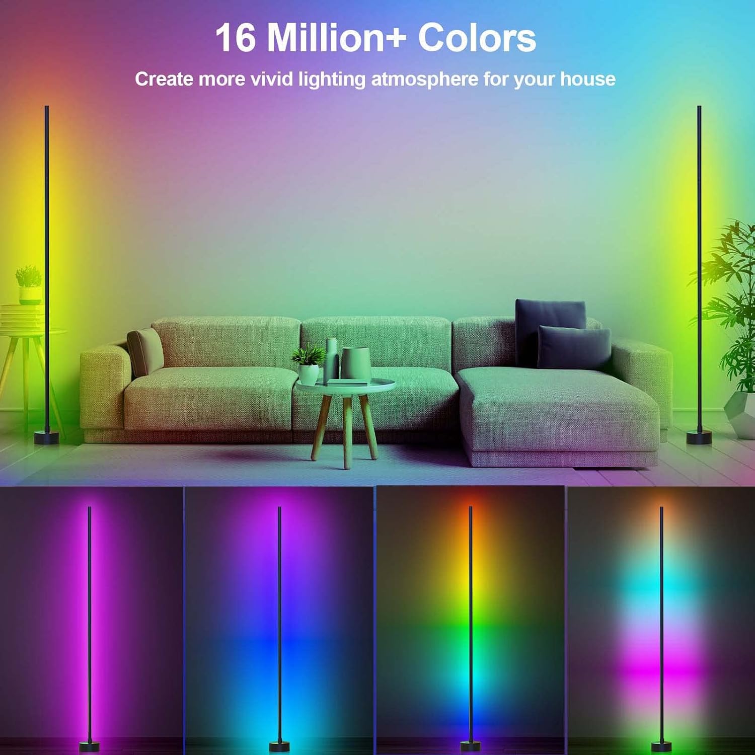 Miortior Corner Floor Lamp LED, 2-Pack Smart Corner Lamp for Living Room