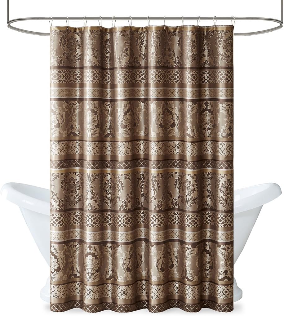 Madison Park Geometric Jacquard Fabric Shower Curtain, 72"x72", Red
