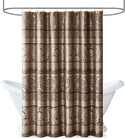 Madison Park Geometric Jacquard Fabric Shower Curtain, 72"x72", Red