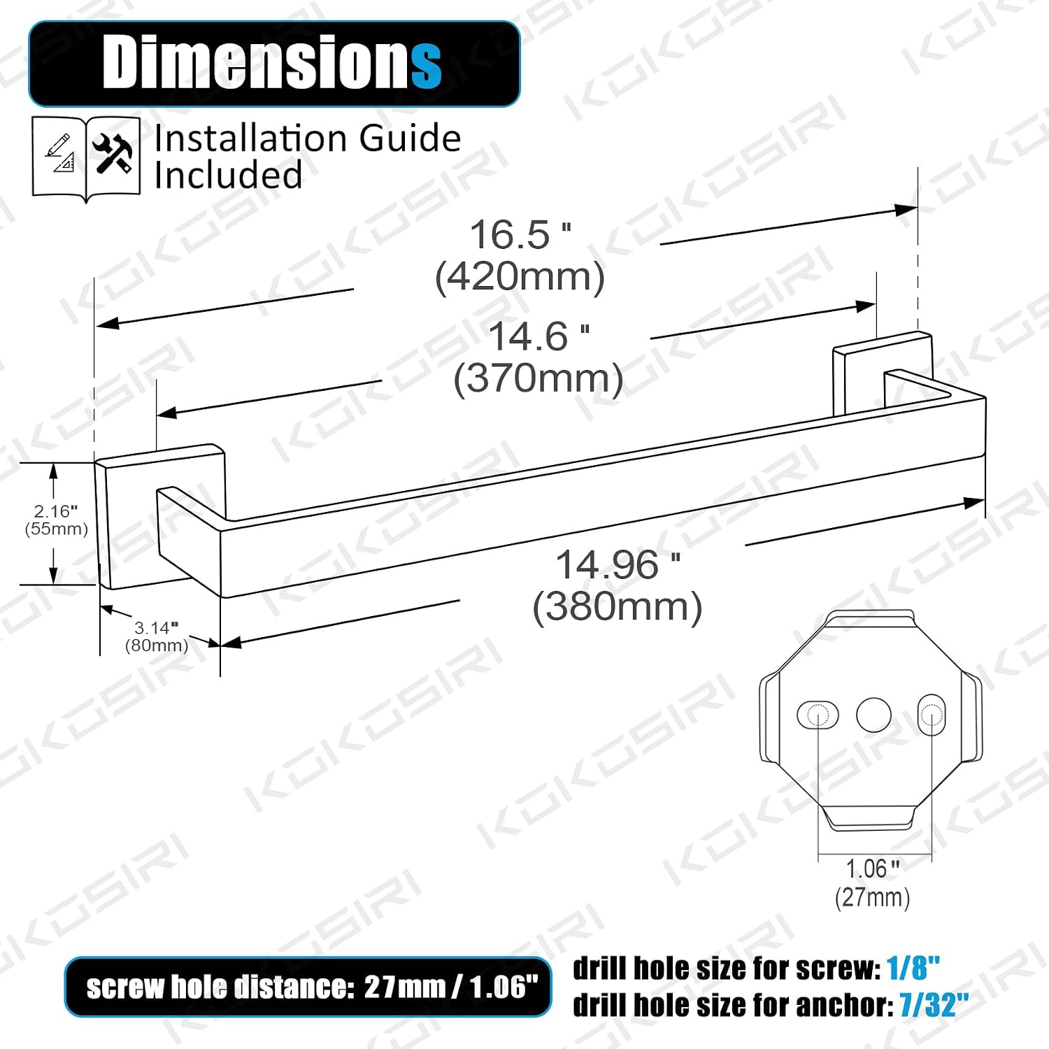 KOKOSIRI 16-Inch Towel Bar for Bathroom Wall Kitchen Towels Holder Wall Mount SUS304 Stainless Steel Towel Rack, Champagne Bronze B4003CPG-L16