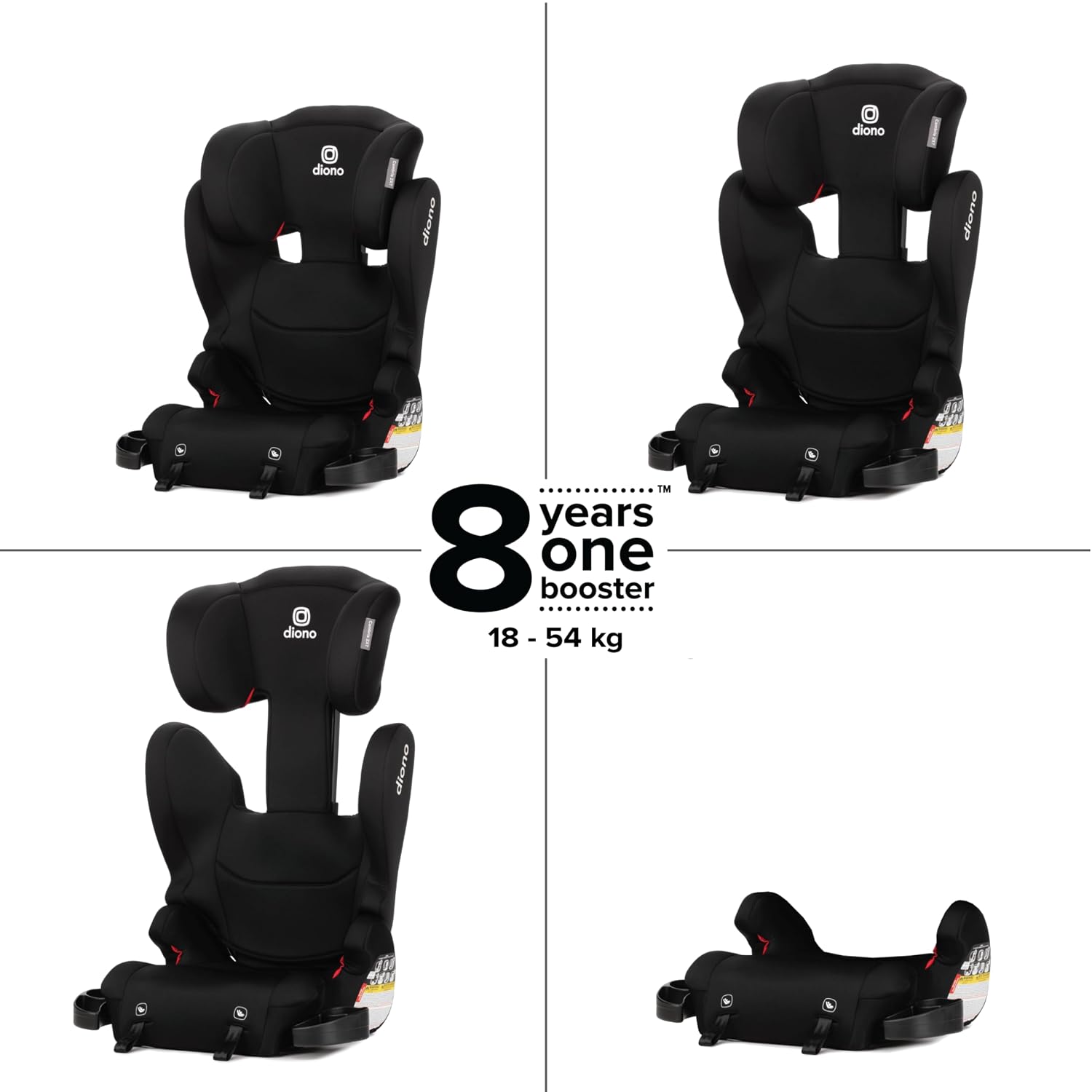 Diono Cambria 2XT XL, Dual Latch Connectors, 2-in-1 Belt Positioning Booster Seat, High-Back to Backless Booster with Space and Room to Grow, 8 Years 1 Booster Seat, Black Storm