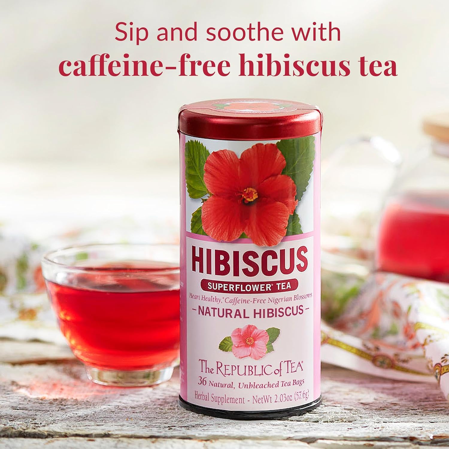 The Republic of Tea – Natural Hibiscus Tea Refill Pack, 250 Tea Bags, Herbal Blend, Caffeine Free, Gluten Free