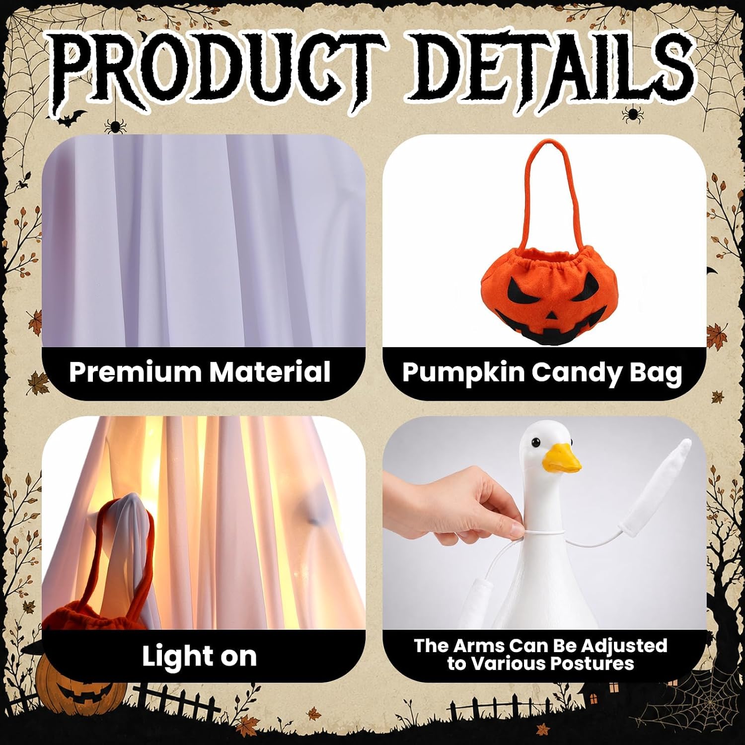 Halloween Lighted Ghost Porch Goose Outfits for 23 Inch Statue