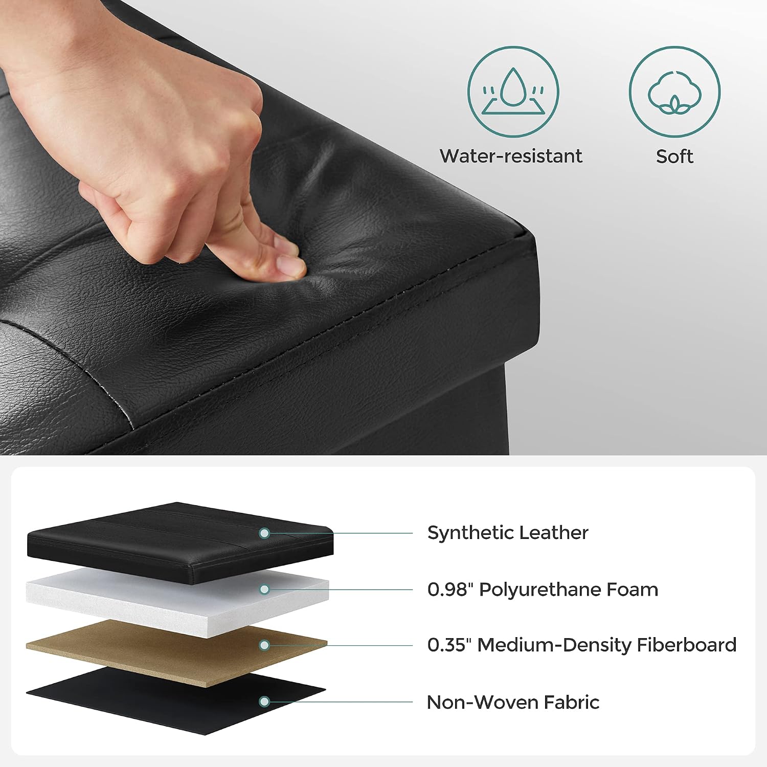 SONGMICS 43.3 Inches Folding Storage Ottoman Bench with Flipping Lid