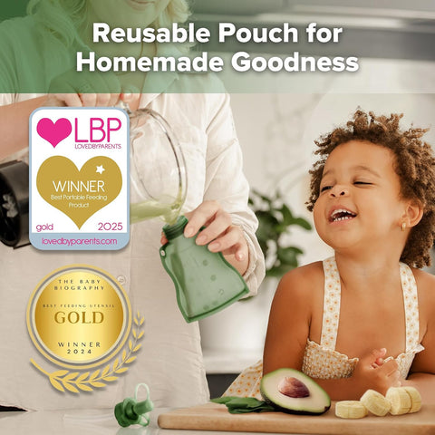 haakaa Yummy Pouch Reusable Baby Food Pouch, 4.5oz, 2 Pack, Pea Green