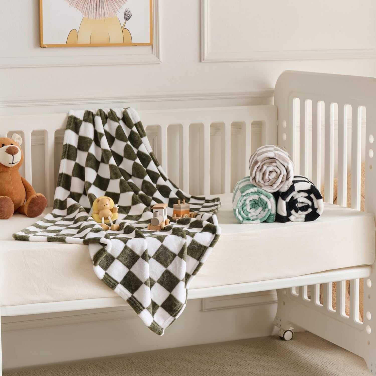 4 Pcs Baby Blankets,Fleece Checkered Baby Blanket, Cozy and Fluffy Crib Blankets for Boys- Toddler Receiving Blankets 30×40
