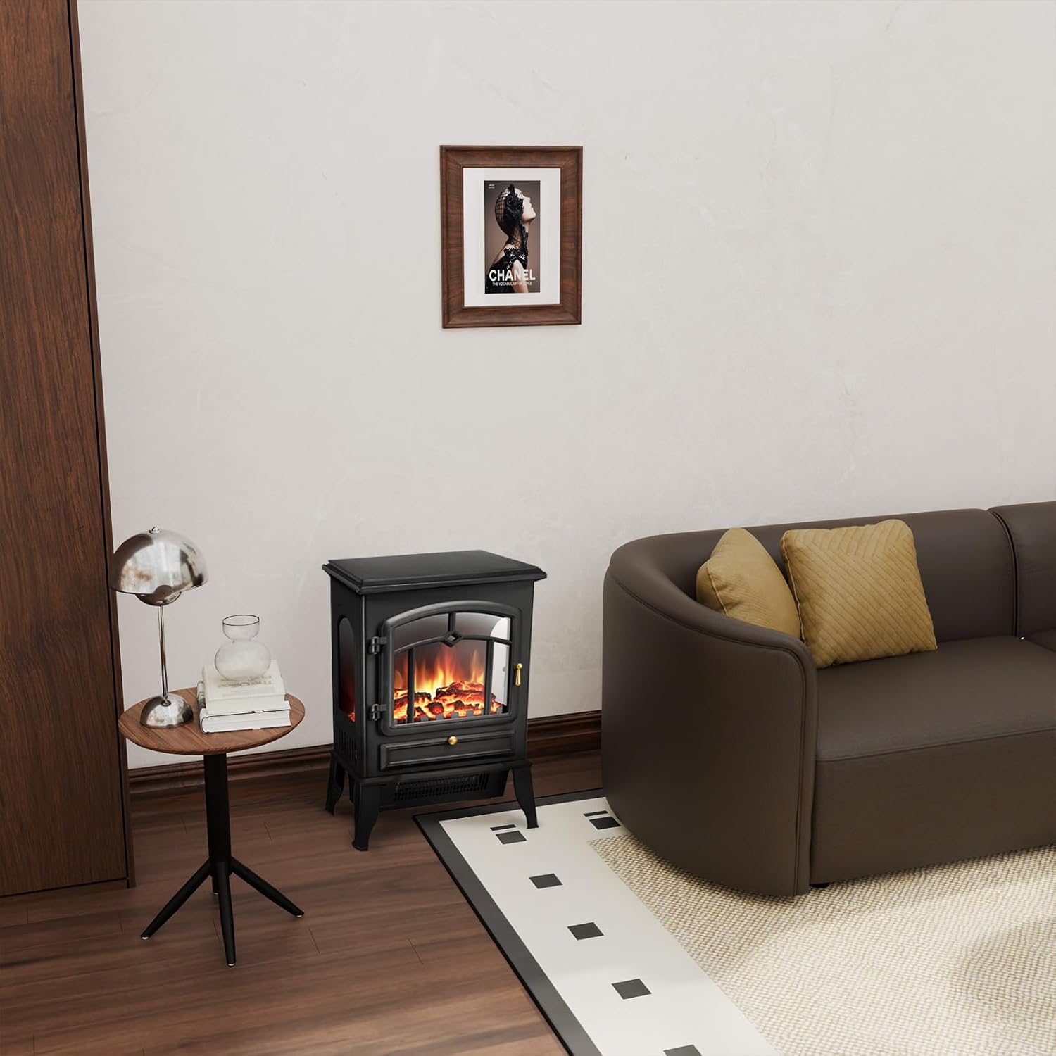 Xbeauty 22" Indoor Electric Fireplace Stove, Freestanding Fireplace Heater with Adjustable 3D Flame Brightness, Thermostat Control & Overheat Protection, 1000W/1500W