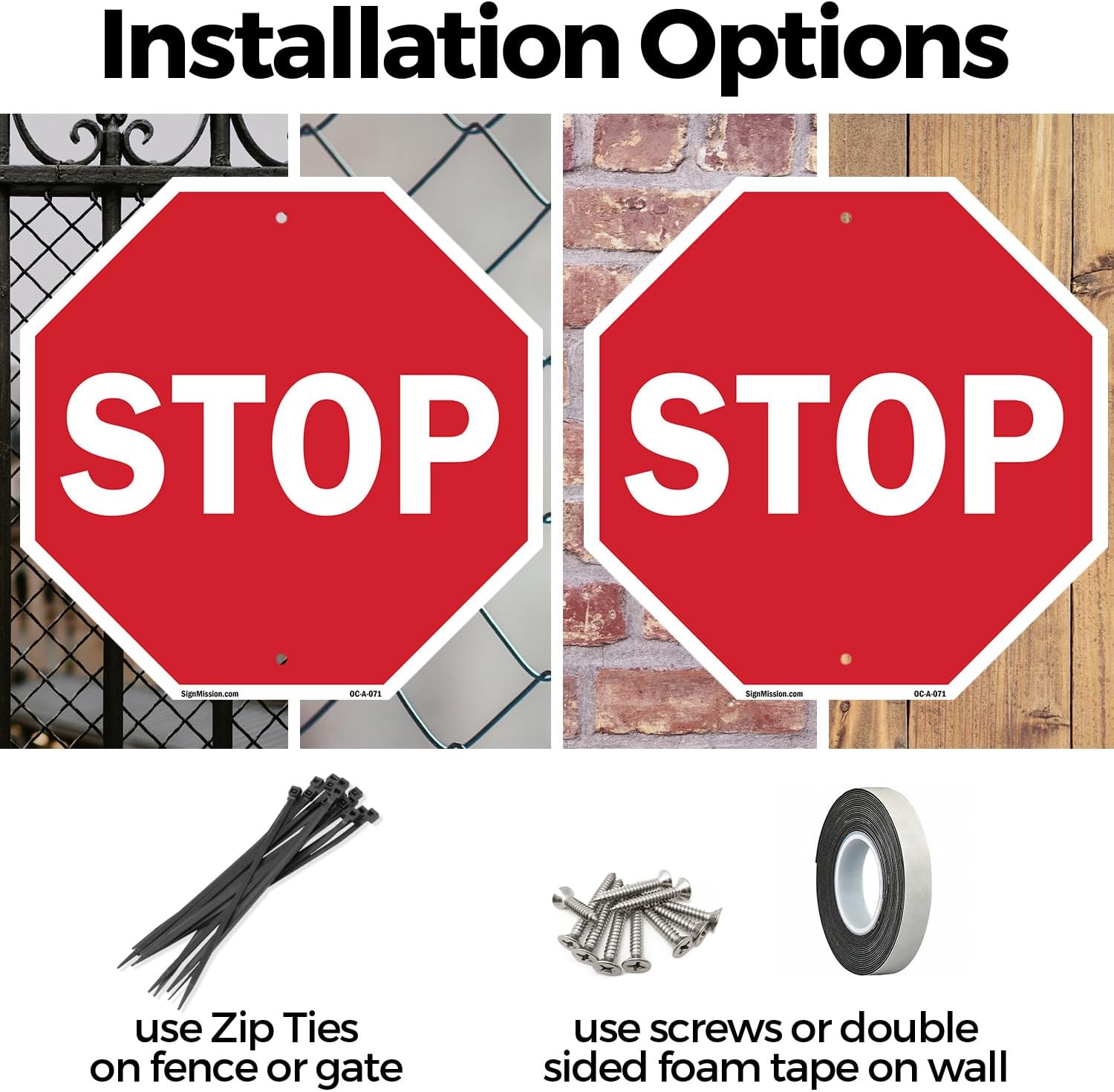 Stop (2 Pack) 10 inch X 10 inch Octagon Plastic Sign Weather Resistant, UV Protected for Workplace, Private Property, and Construction Site, Made in the USA