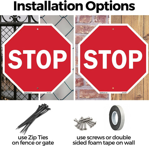 Stop (2 Pack) 10 inch X 10 inch Octagon Plastic Sign Weather Resistant, UV Protected for Workplace, Private Property, and Construction Site, Made in the USA
