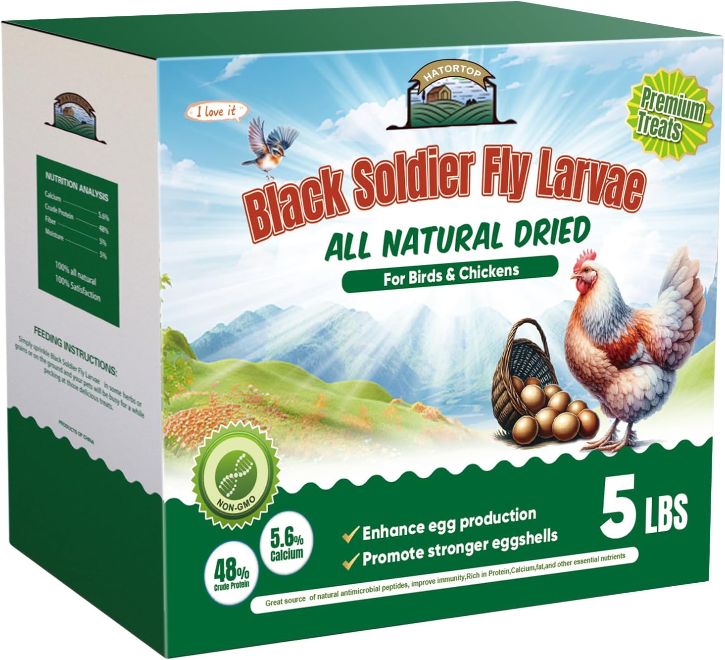 5LB Dried Black Soldier Fly Larvae for Chickens Treats Bulk, Non GMO BSF Larvae 85X More Calcium Than Dried Mealworms for Laying Hens, Chicken Worms for Wild Birds