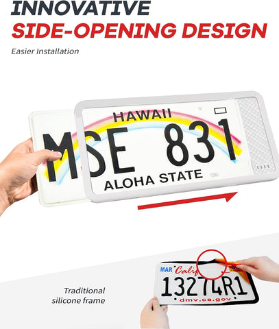 Aujen Silicone License Plate Frames 2 Pack Side Opening Car Bracket Holder