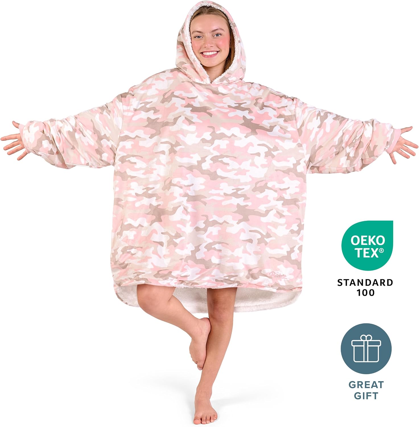 Bare Home Wearable Blanket Hoodie - Soft Plush Sherpa - Warm and Cozy - Oversized Wearable Blanket