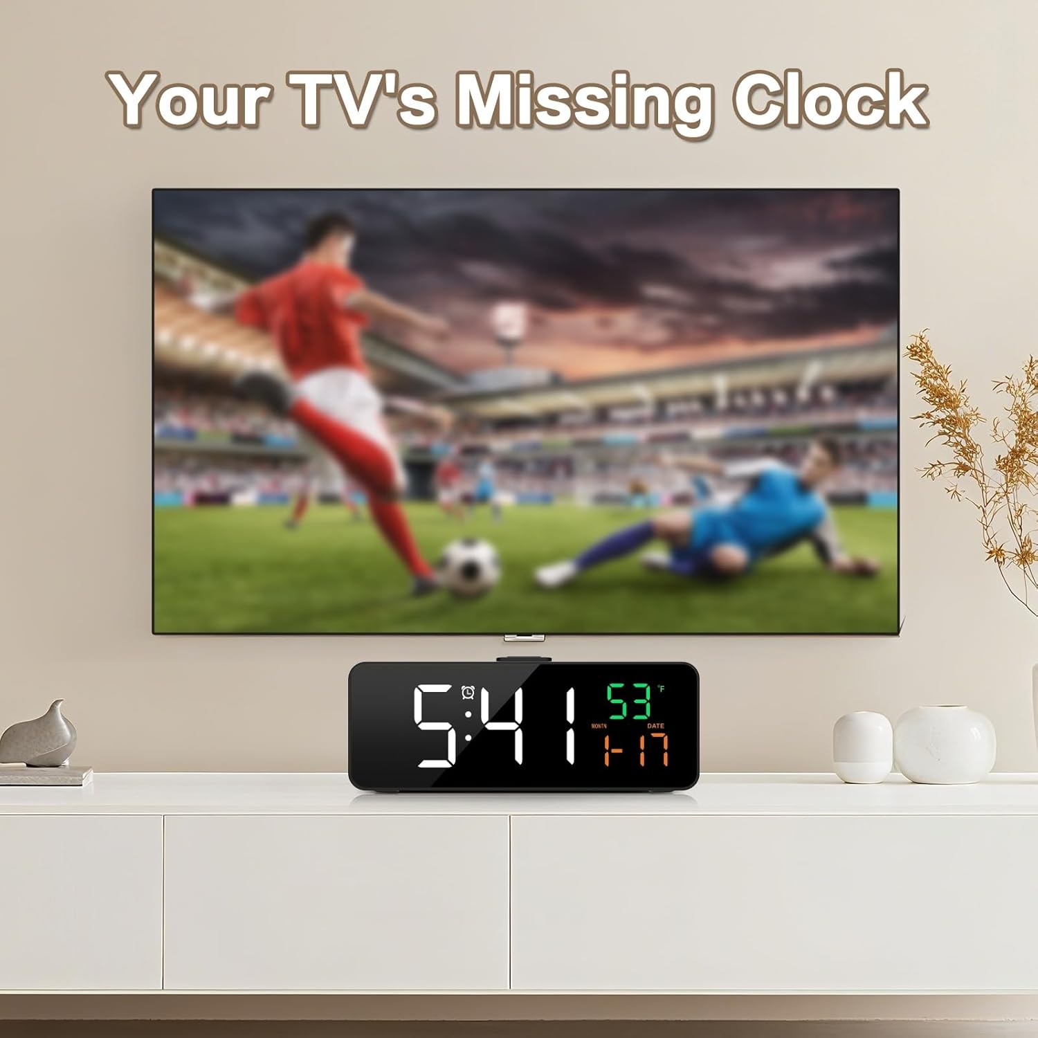 Netzu 3-in-1 Digital Clocks for Living Room, Small & Compact Alarm Clock