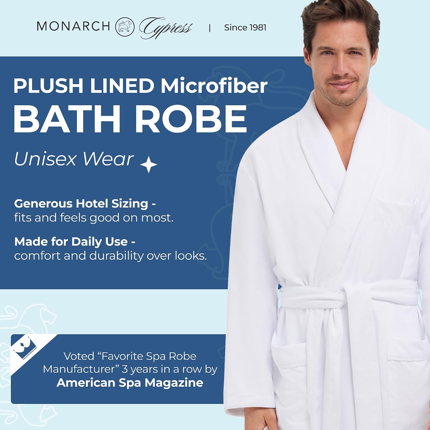 MONARCH Plush Lined Microfiber Bath Robe for Men or Women