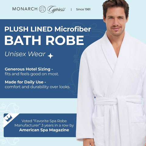 MONARCH Plush Lined Microfiber Bath Robe for Men or Women