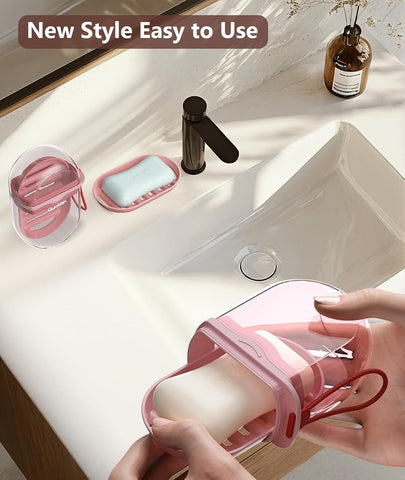 Quatish Travel Soap Case with Lid, Portable Bar Soap Holder Dish, Pink