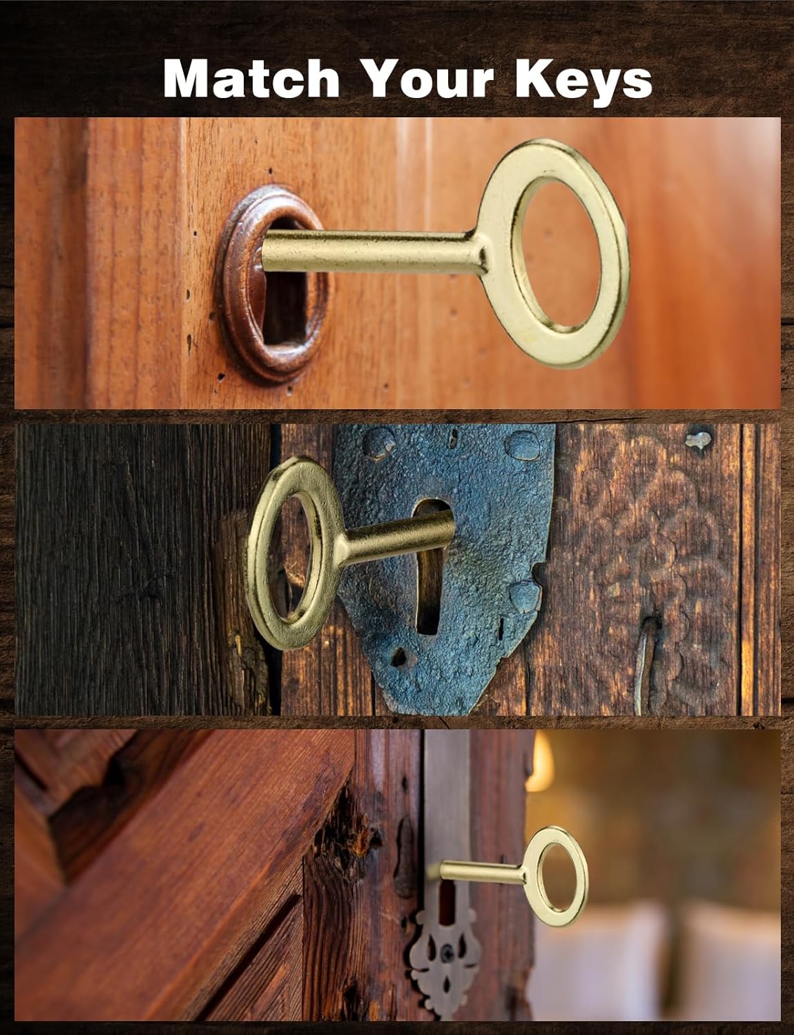 Mellbree Skeleton Key KY-32 KY-33 Brass Replacement for Old Doors 4-Pack