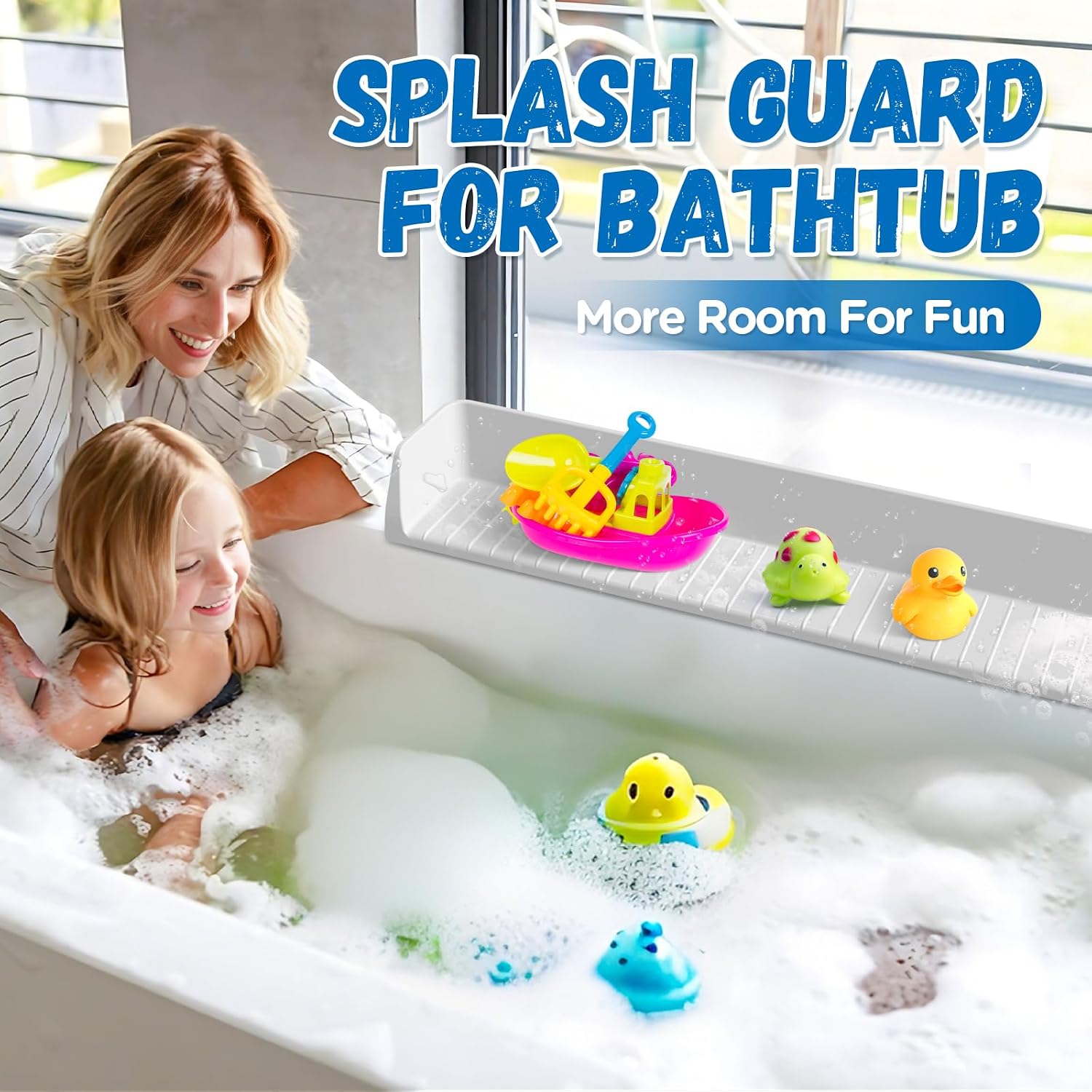 Splash Guard for Bathtub Kids - Silicone Bath Tub Play Shelf, Gray