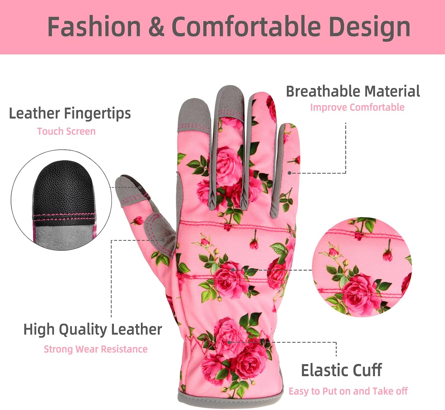 YRTSH Leather Gardening Gloves for Women, Flexible Breathable Garden Gloves