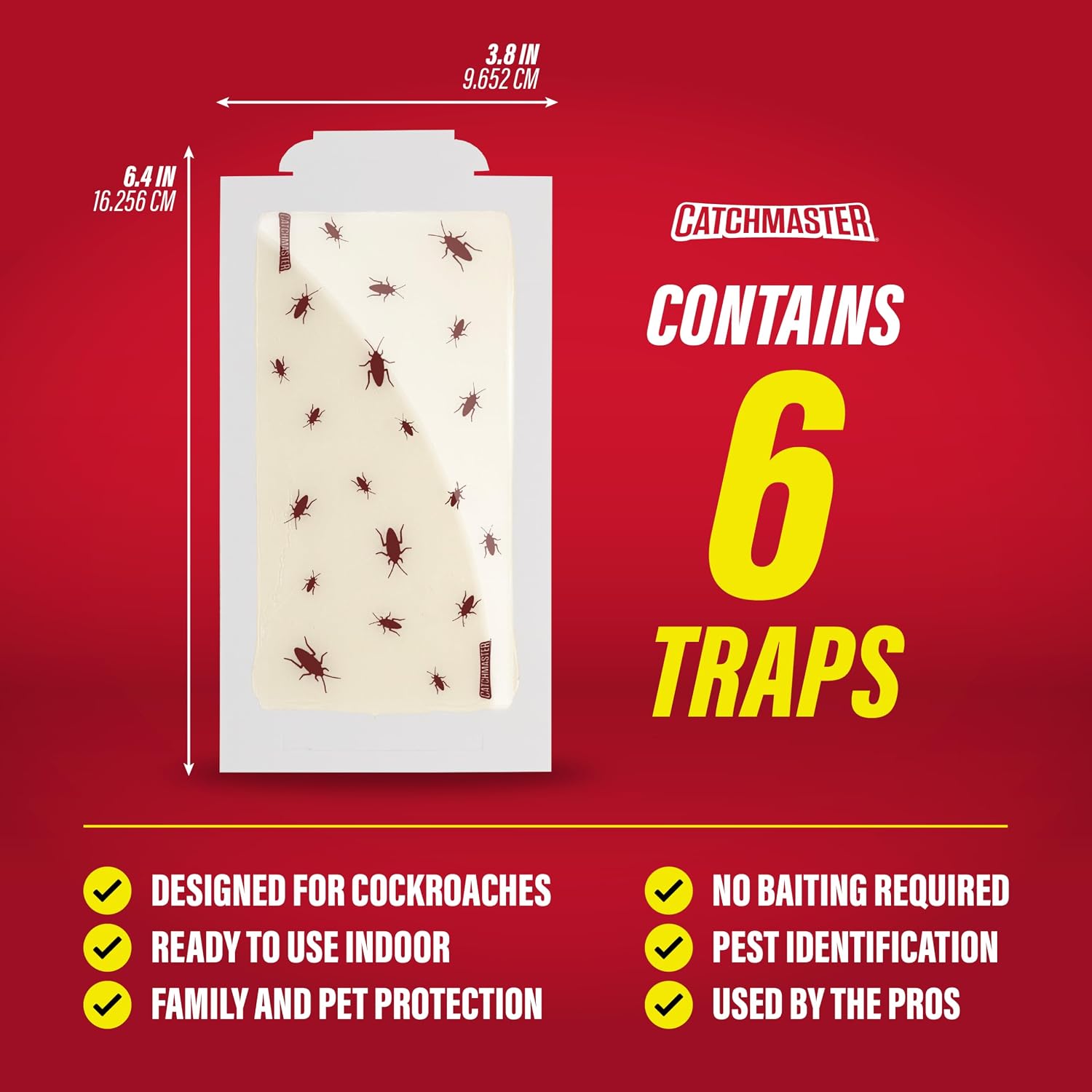 Catchmaster Roach Traps Indoor 6 Pack, Sticky Glue Board Cockroach Traps