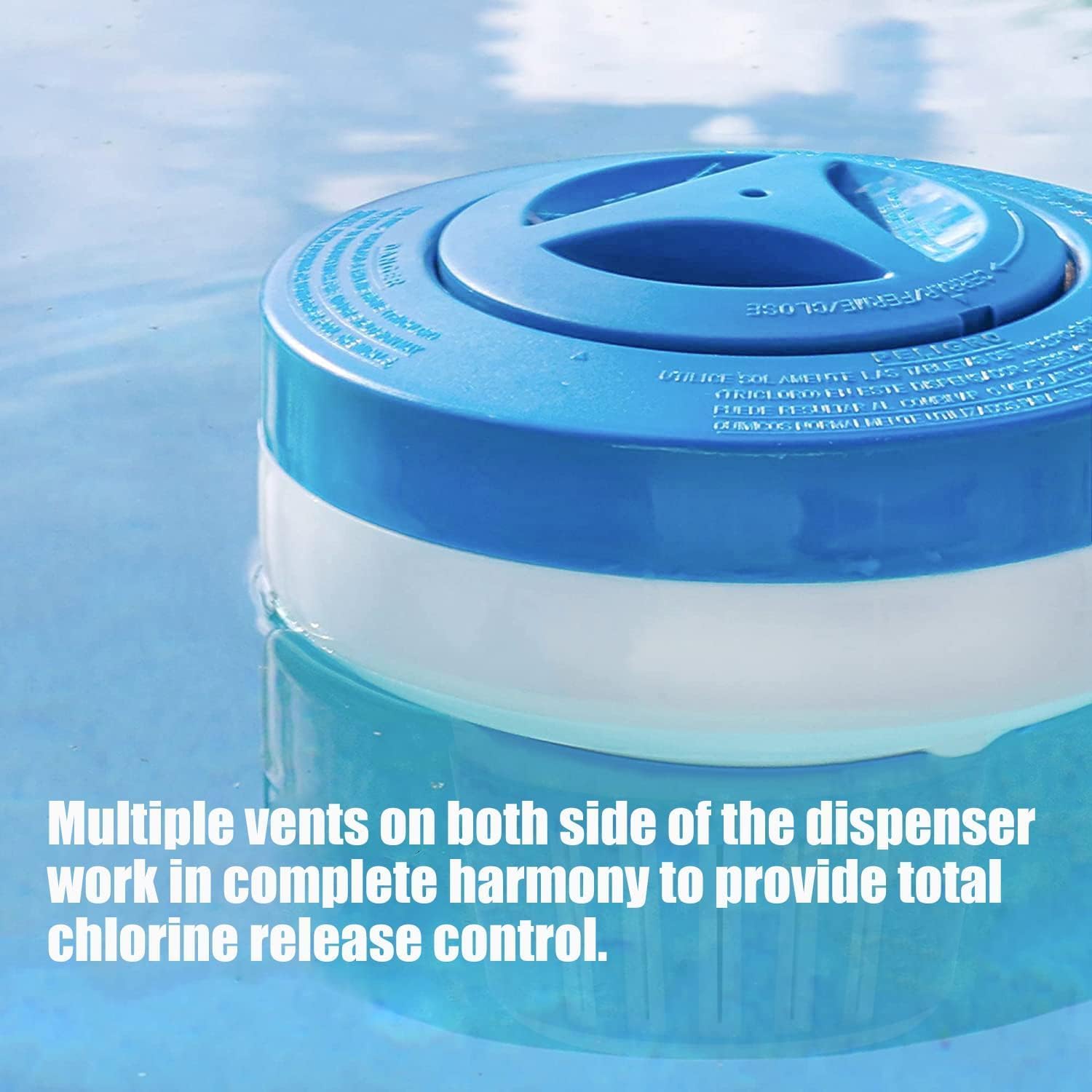 Floating Chlorine Dispenser, Pool Spa Chlorine/Bromine Floater,7" Large Capacity Floating Chlorinator & Bromine Holder Fits 3 Inch Chemical Tablets（Collapsible）
