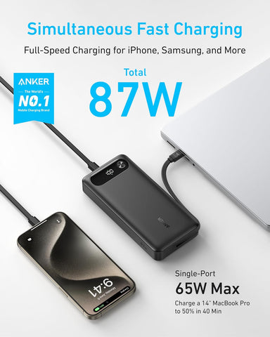 Anker Power Bank, 20,000mAh Travel Essential, Built-in USB-C Cable
