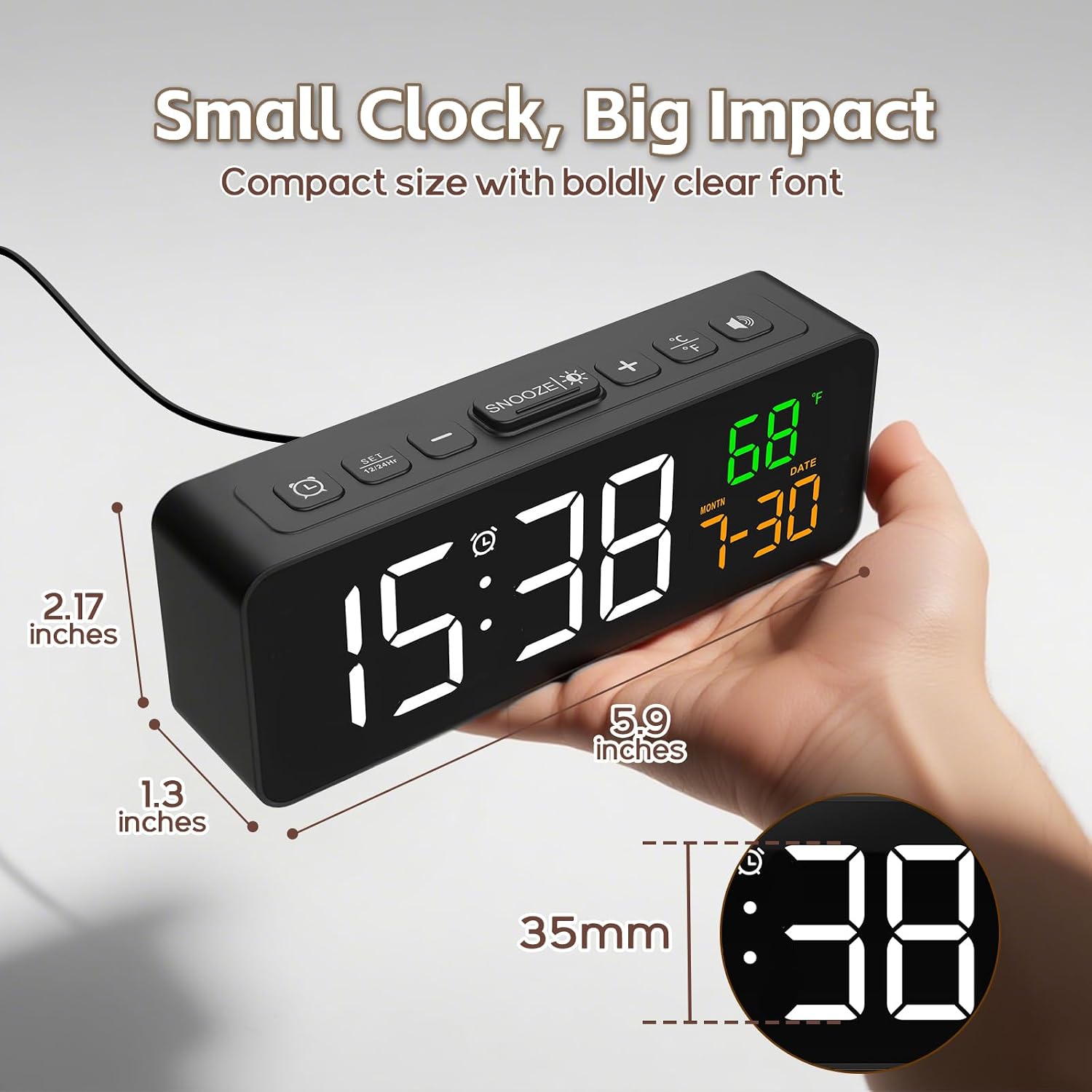 Netzu 3-in-1 Digital Clocks for Living Room, Small & Compact Alarm Clock