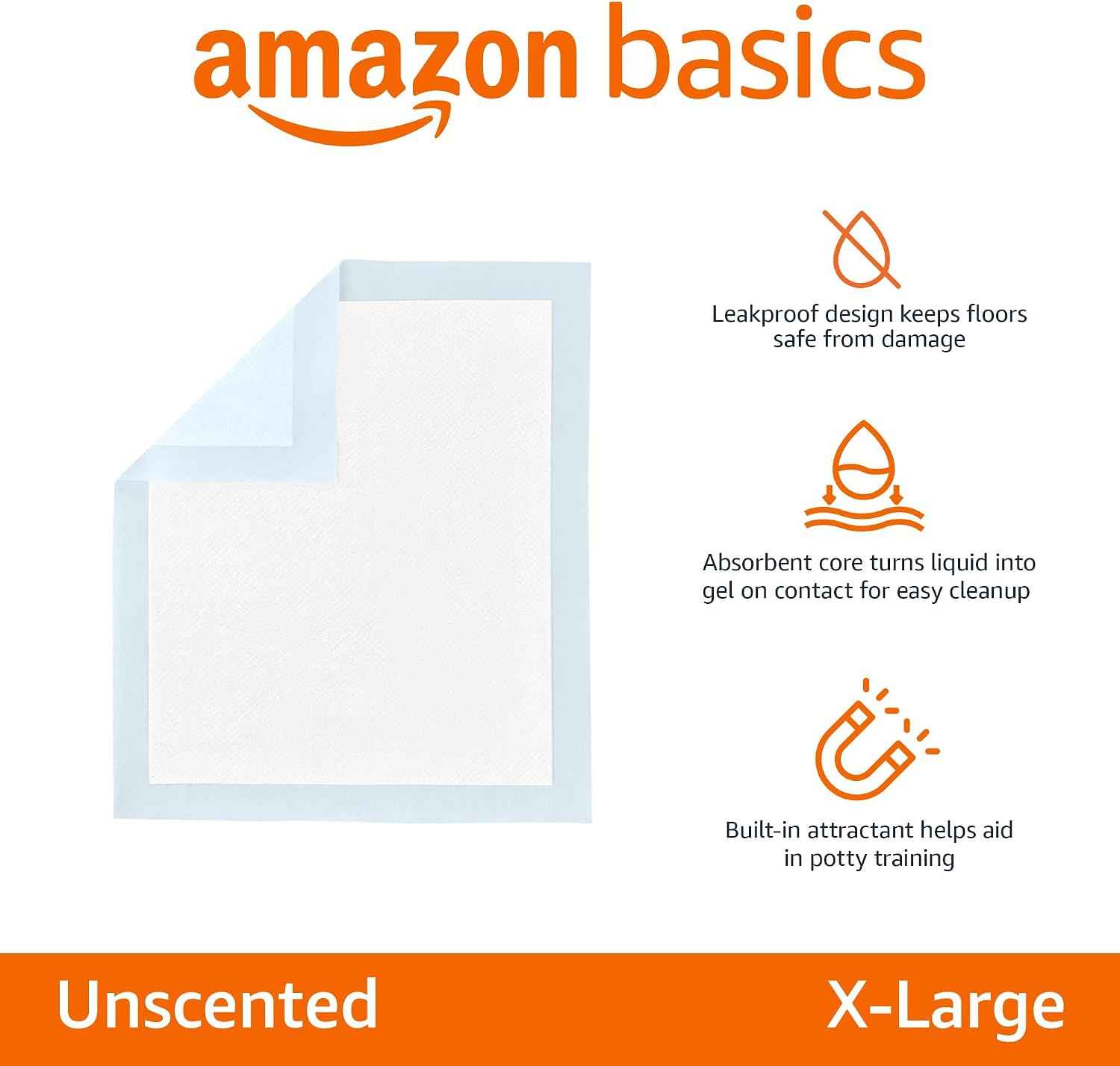 Amazon Basics Disposable Dog Training Pads with Quick-Dry Surface that Turns Liquid into Gel, XL, 34 x 28 Inches, 15-Pack