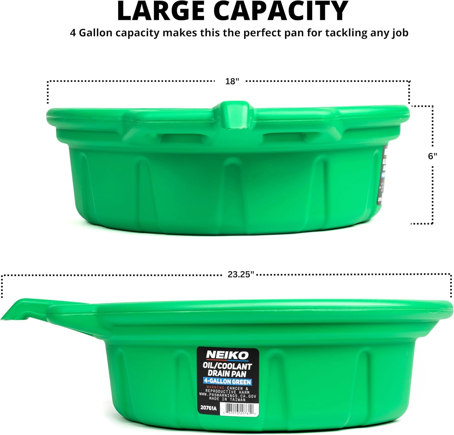 NEIKO 20761A 4 Gallon (16L) Anti-Splash Drain Container with Non-Spill Pour Spout, Heavy-Duty Plastic Drip Catcher for Vehicle Fluid Changes, Antifreeze Green